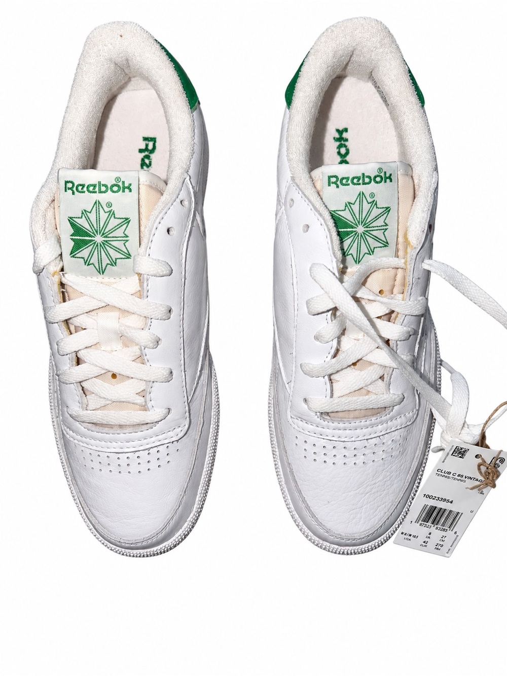 Reebok White Low-Top Sneakers with Green Logo Accents